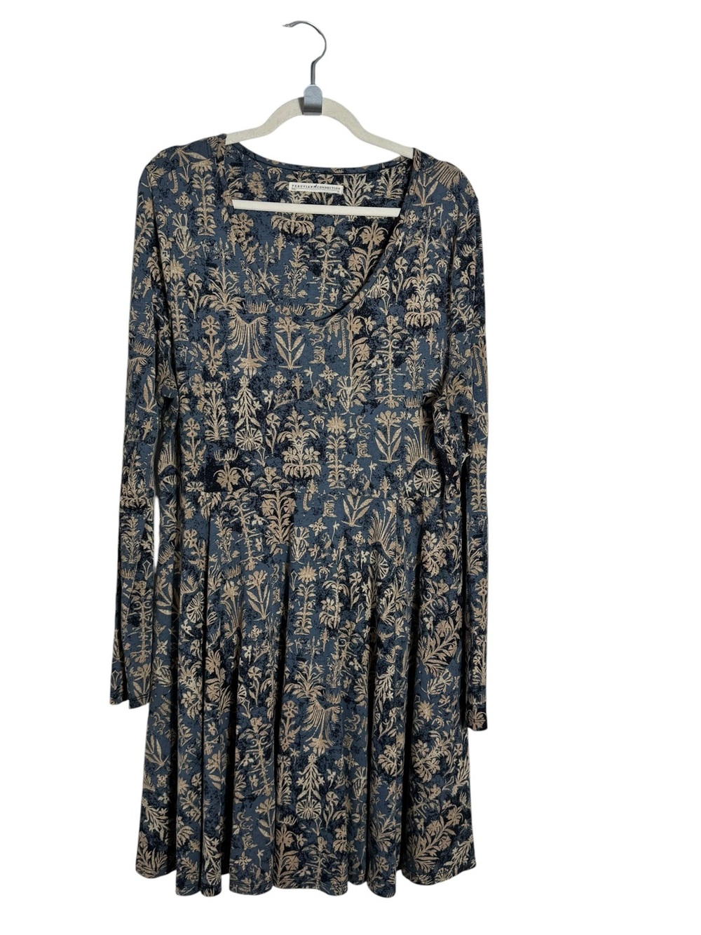 Peruvian Connection Pima Modal Jersey Dress XL Long Sleeve Blue Botanical - Picture 8 of 8